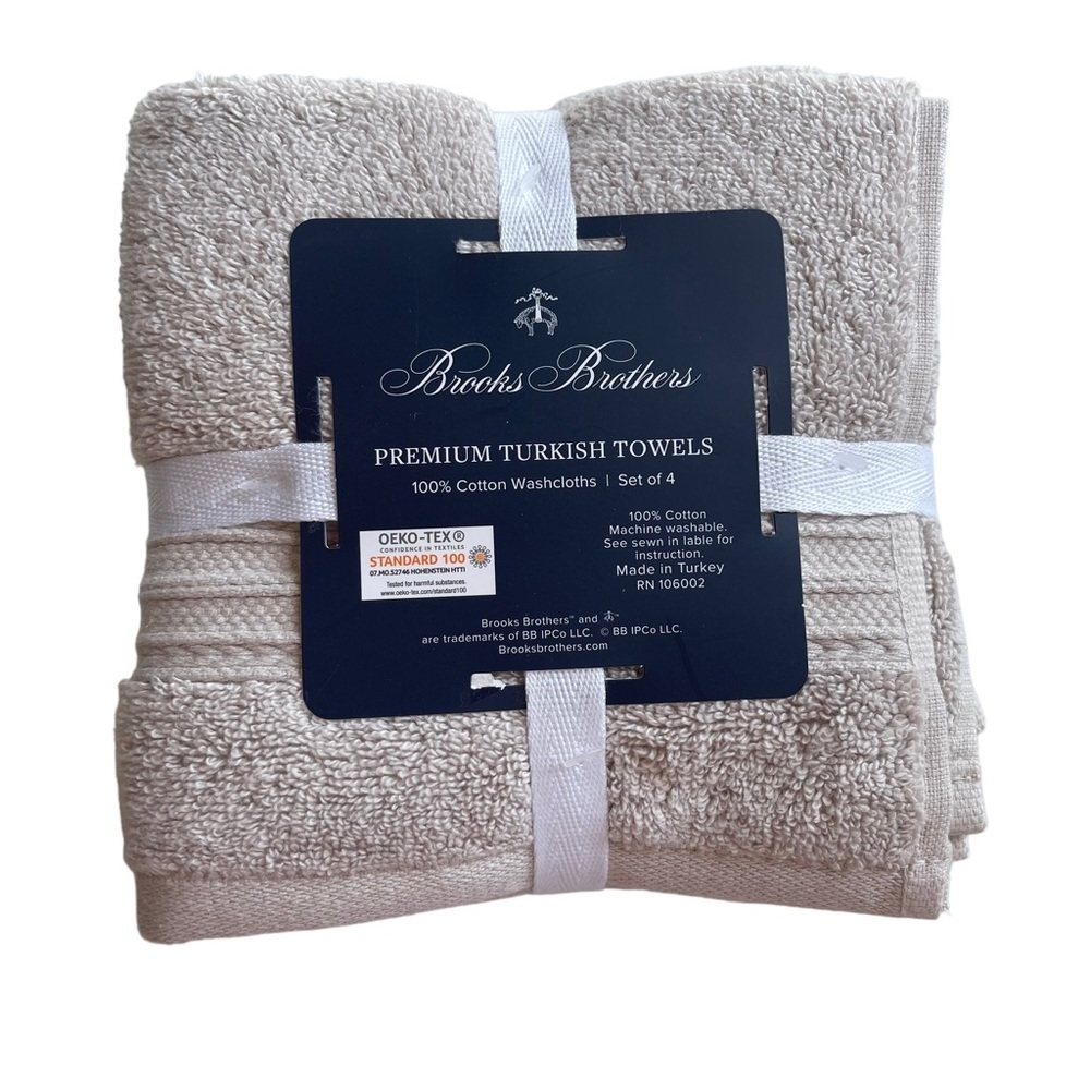 BROOKS BROTHERS Premium Turkish lot of 4 Wash Cloths in Stone color NWT